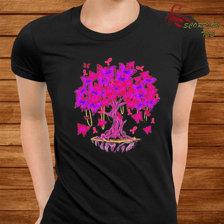 Butterfly pink ribbon tree breast cancer awareness shirt, hoodie, tank ...