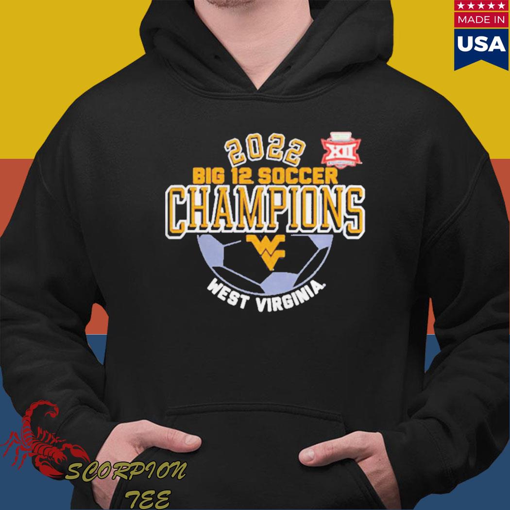 Official Wvu 84 west Virginia mountaineers 2022 big 12 women's soccer conference tournament champions locker room T-s Hoodie