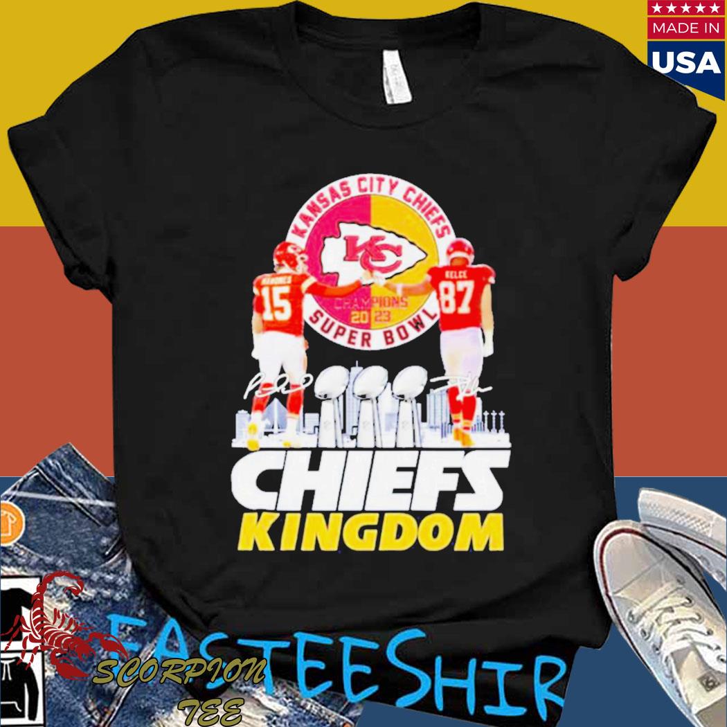 Kansas City Chiefs Patrick Mahomes And Travis Kelce 2023 Super Bowl LVI  Champions Chiefs Kingdom T-shirt - Kaiteez