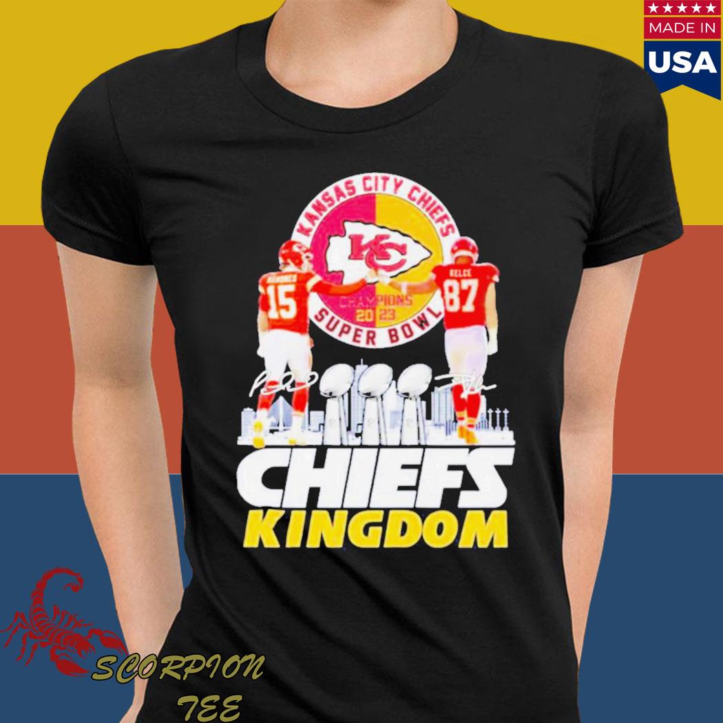 Kansas City Chiefs Patrick Mahomes And Travis Kelce 2023 Super Bowl LVI  Champions Chiefs Kingdom T-shirt - Kaiteez