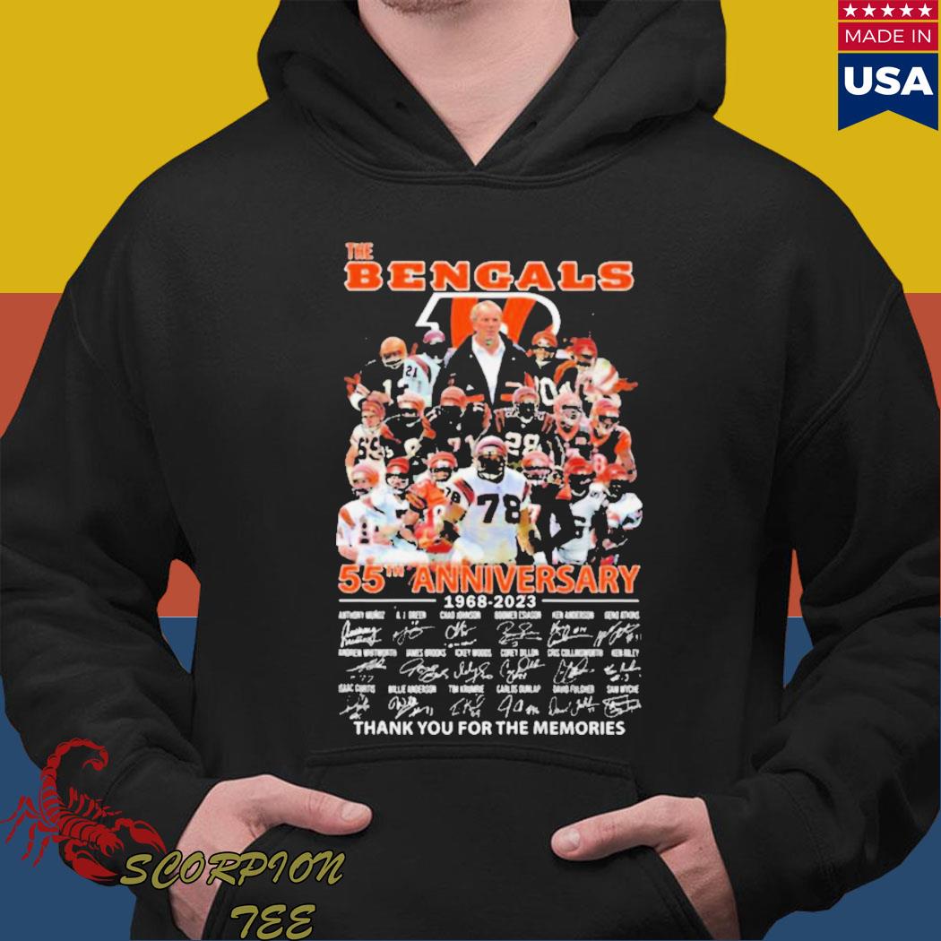 The Cincinnati Bengals 55th Anniversary 1968-2023 Thank You For The  Memories Signatures shirt, hoodie, sweater, long sleeve and tank top