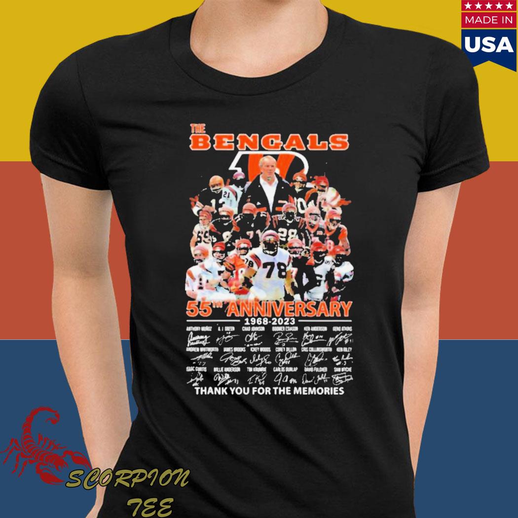 The Cincinnati Bengals 55th Anniversary 1968-2023 Thank You For The  Memories Signatures shirt, hoodie, sweater, long sleeve and tank top