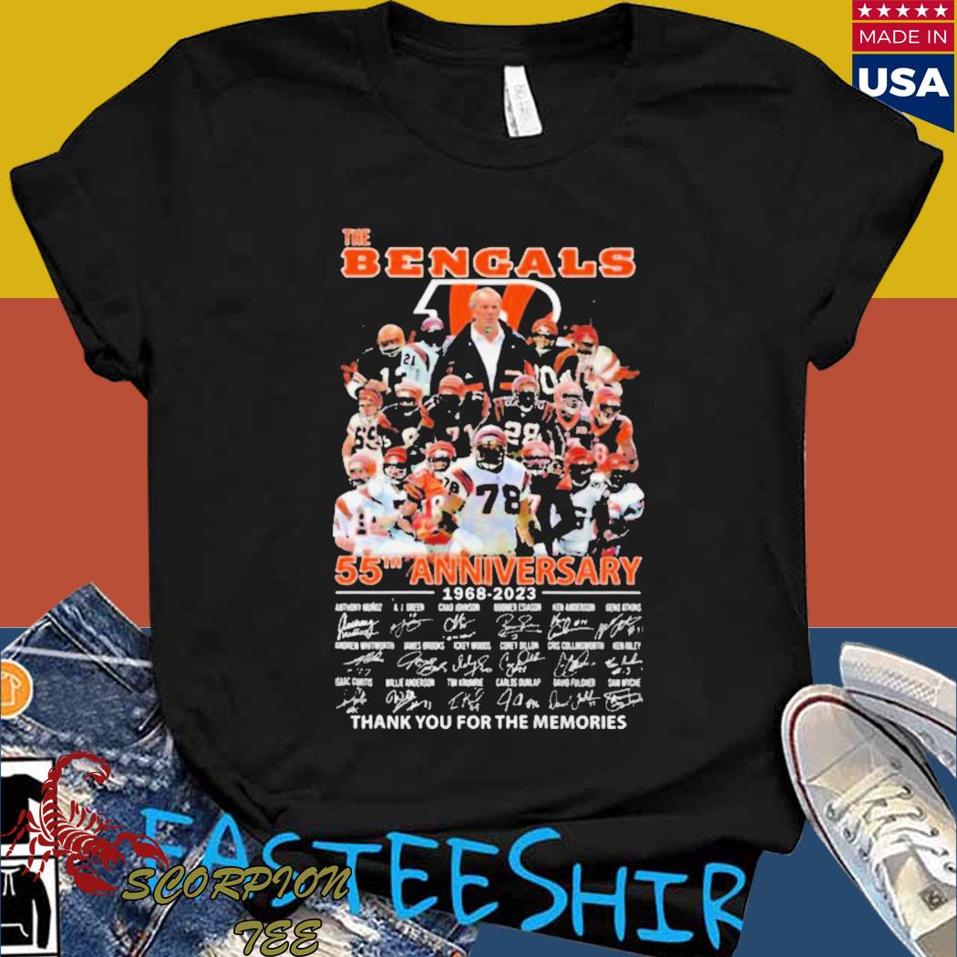 The Cincinnati Bengals 55th Anniversary 1968-2023 Thank You For The  Memories Signatures shirt, hoodie, sweater, long sleeve and tank top