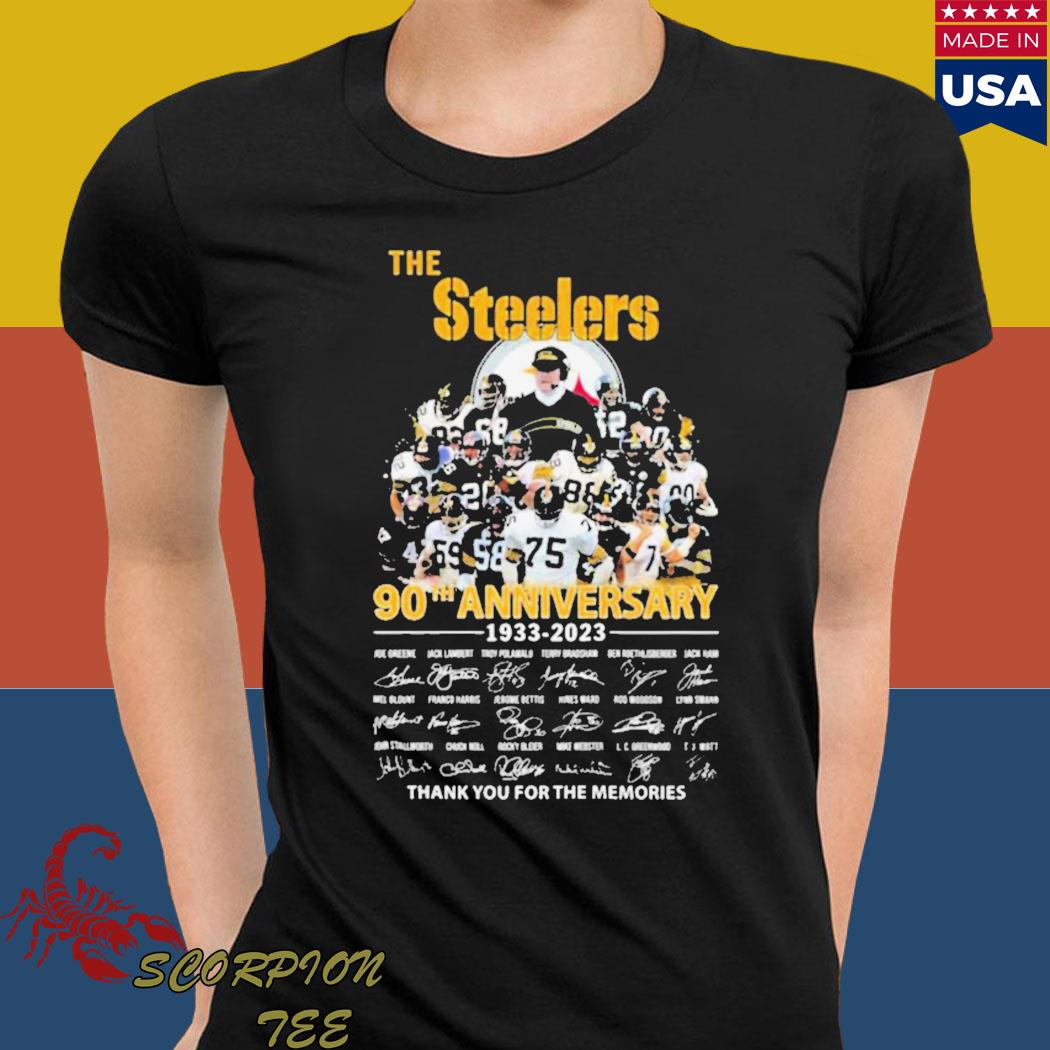 90th anniversary Pittsburgh Steelers 1933 2023 thank you for the memories  signatures shirt, hoodie, sweater, long sleeve and tank top