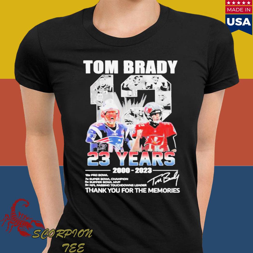 Official tom Brady 12 23 years 20002023 thank you for the memories  signatures T-shirt, hoodie, tank top, sweater and long sleeve t-shirt