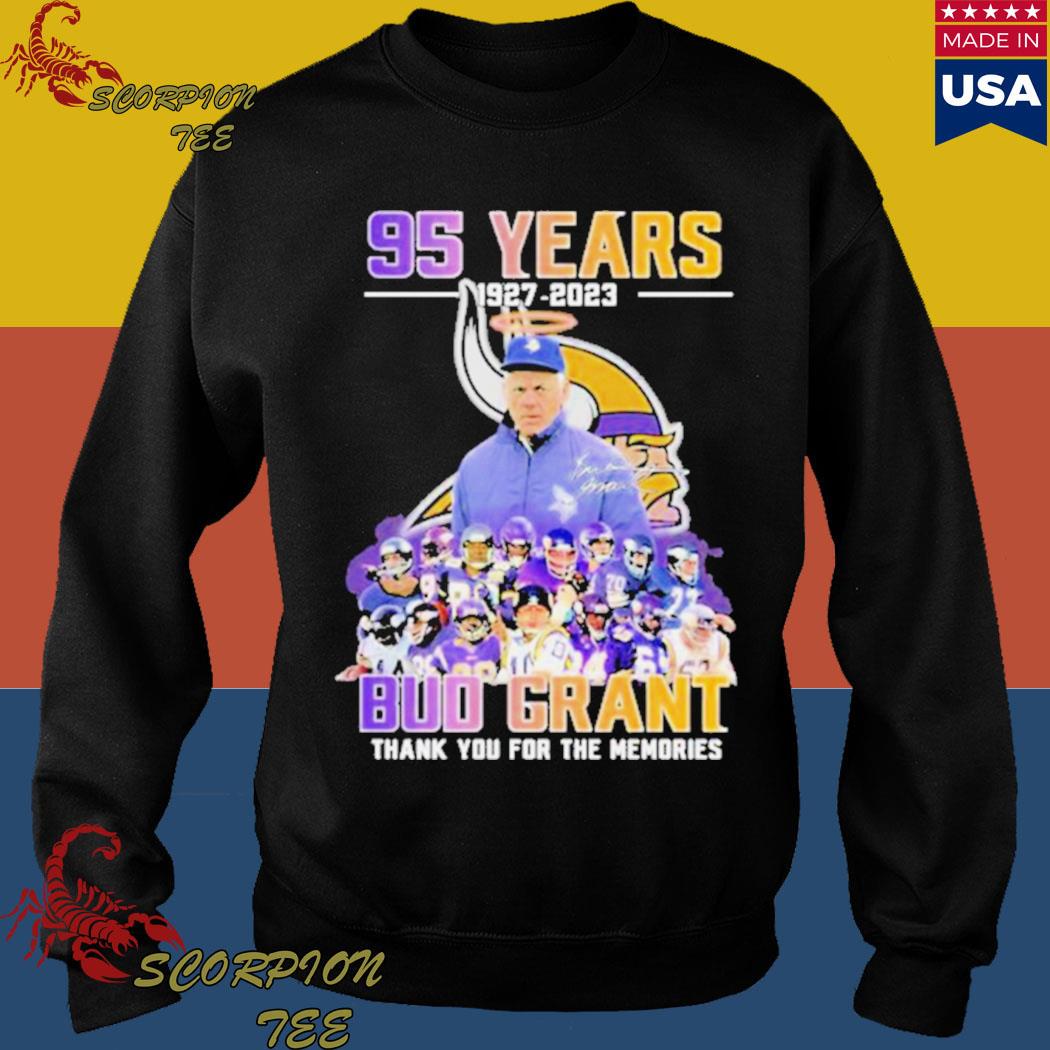 95 Years 1927 2023 Bud Grant Minnesota Vikings Thank You For The Memories  Signature Shirt - High-Quality Printed Brand