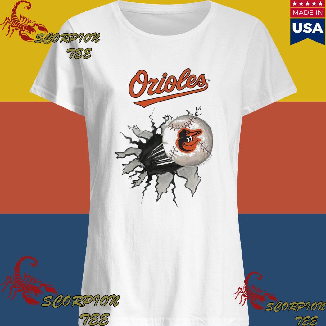 Women's Tiny Turnip White Baltimore Orioles Baseball Tear T-Shirt