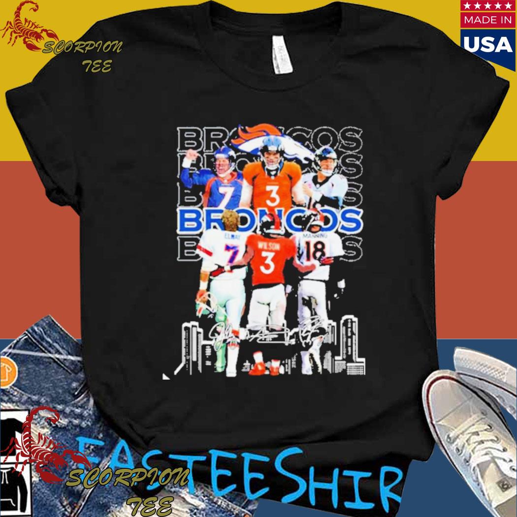 Denver broncos 7 john elway 3 russell wilson 18 peyton manning signatures  shirt, hoodie, sweater, long sleeve and tank top