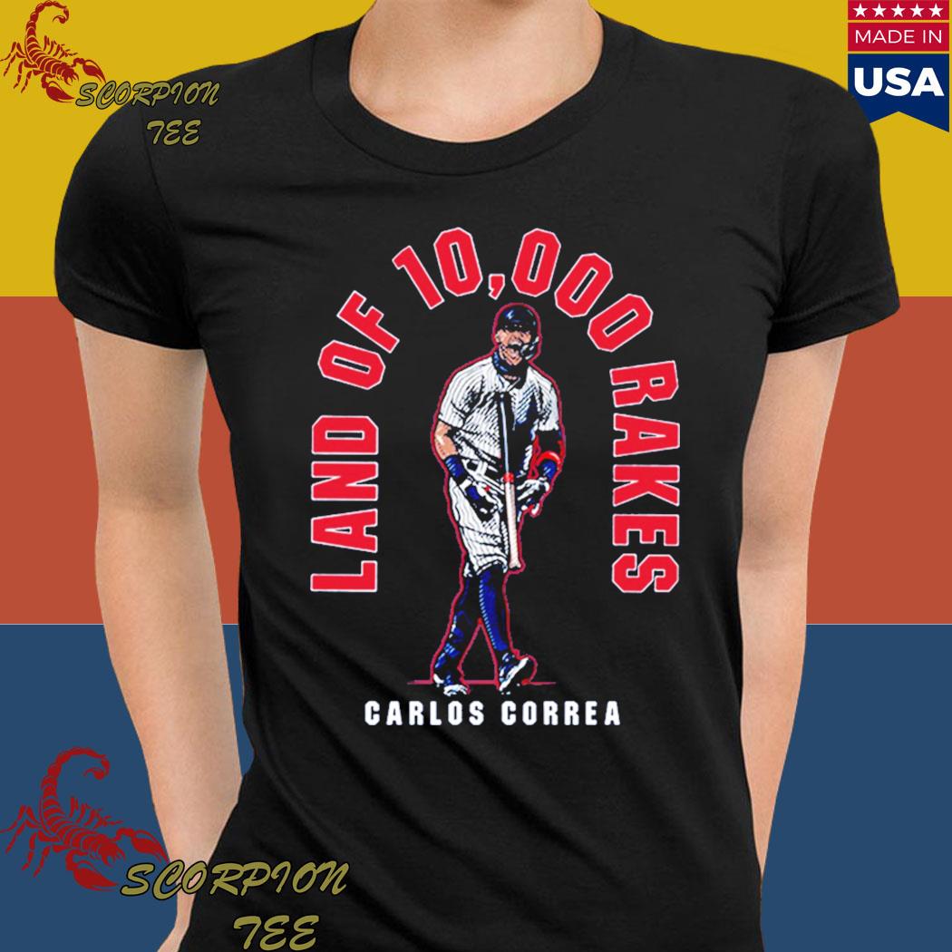 Carlos Correa: Land of 10,000 Rakes, Adult T-Shirt / 2XL - MLB - Sports Fan Gear | breakingt