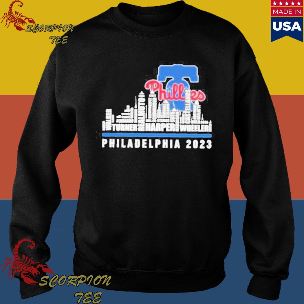 Official Philadelphia phillies 2023 season team players names in city T- shirt, hoodie, longsleeve, sweatshirt, v-neck tee