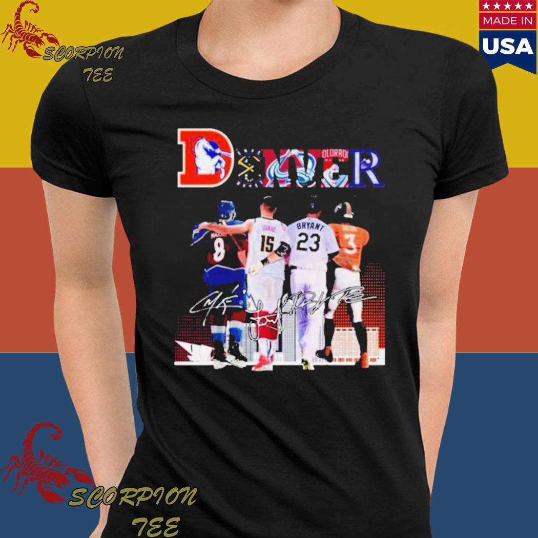 Official Denver team sports cale makar nikola jokić kris Bryant and russell  wilson signatures 2023 T-shirt, hoodie, tank top, sweater and long sleeve t- shirt