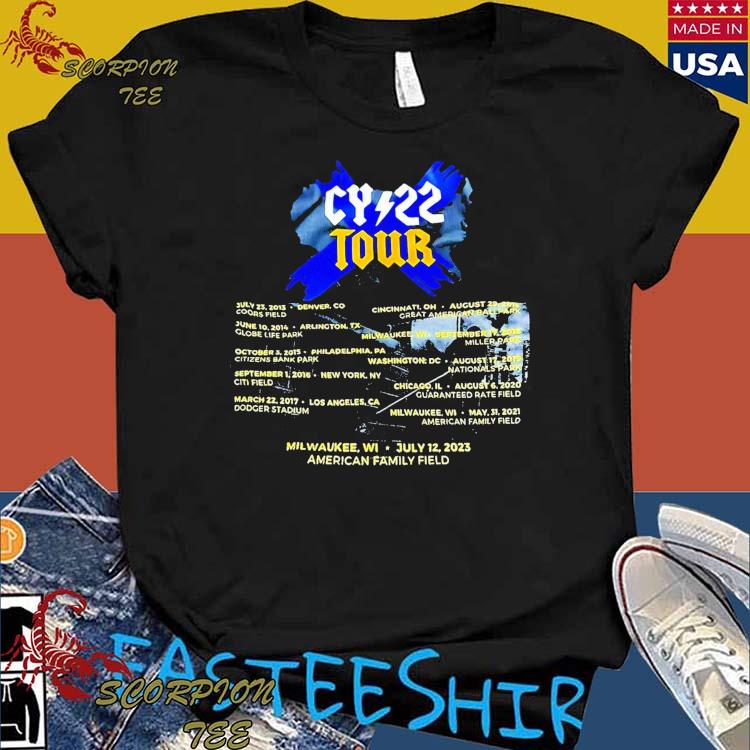 Official christian Yelich Cy22 Tour Milwaukee Wl July 12 2023 American  Family Field T-shirts, hoodie, tank top, sweater and long sleeve t-shirt