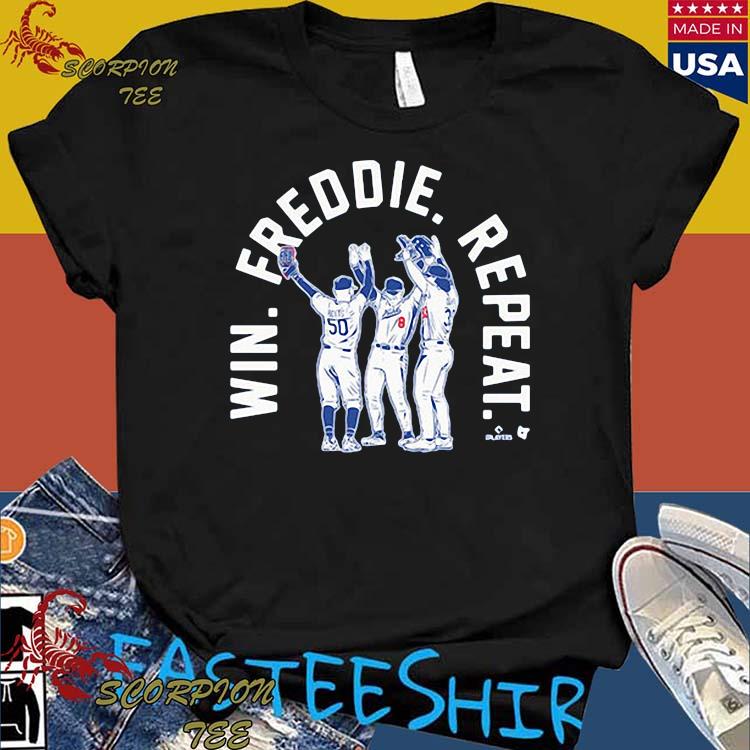 Official Mookie betts james outman and kiké hernandez win. freddie. repeat.  T-shirt, hoodie, tank top, sweater and long sleeve t-shirt