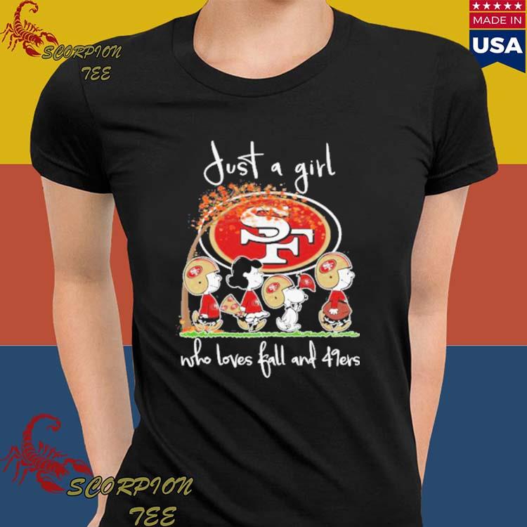 Official snoopy and Charlie brown just a girl who loves fall and 49ers  T-shirt, hoodie, tank top, sweater and long sleeve t-shirt