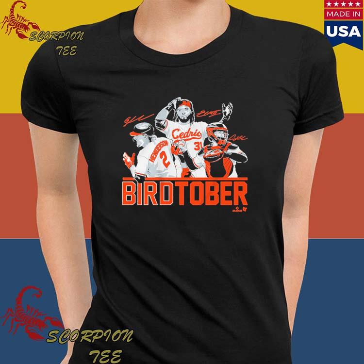 Adley Rutschman, Gunnar Henderson, And Cedric Mullins Birdtober Signatures  T-shirt,Sweater, Hoodie, And Long Sleeved, Ladies, Tank Top