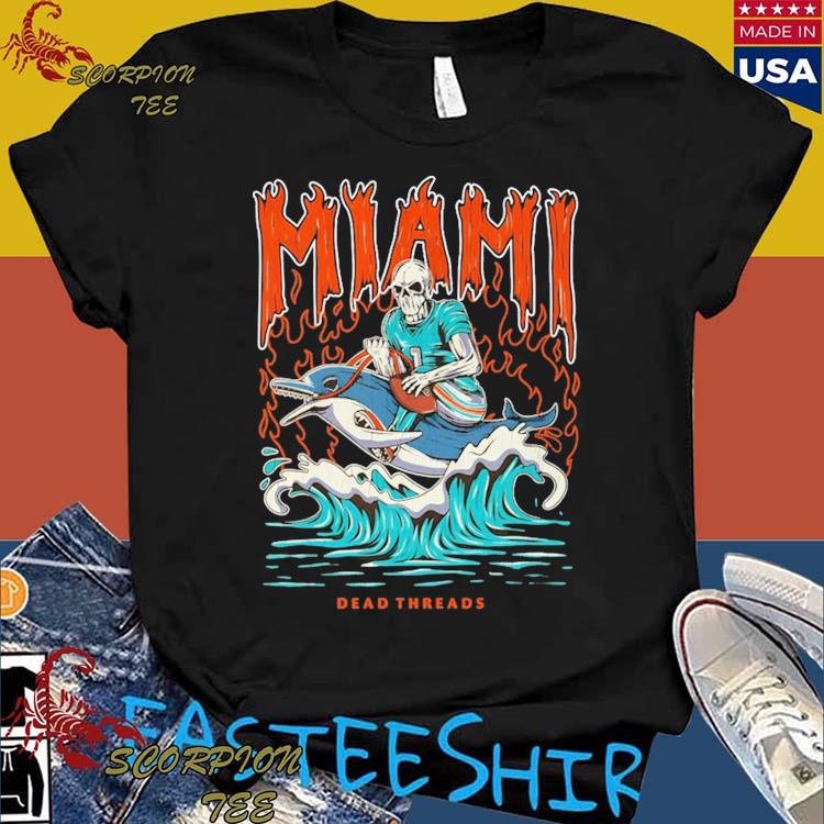 Official miami Skeleton Riding Dolphin Dead Threads T-shirts