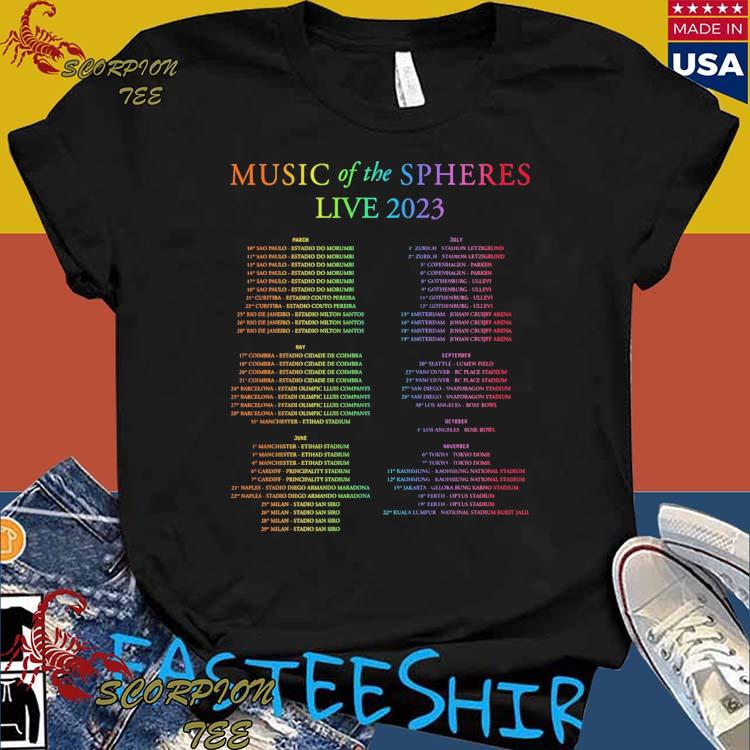 Official perth November Music Of The Spheres Live 2023 Tour Pride T-shirts